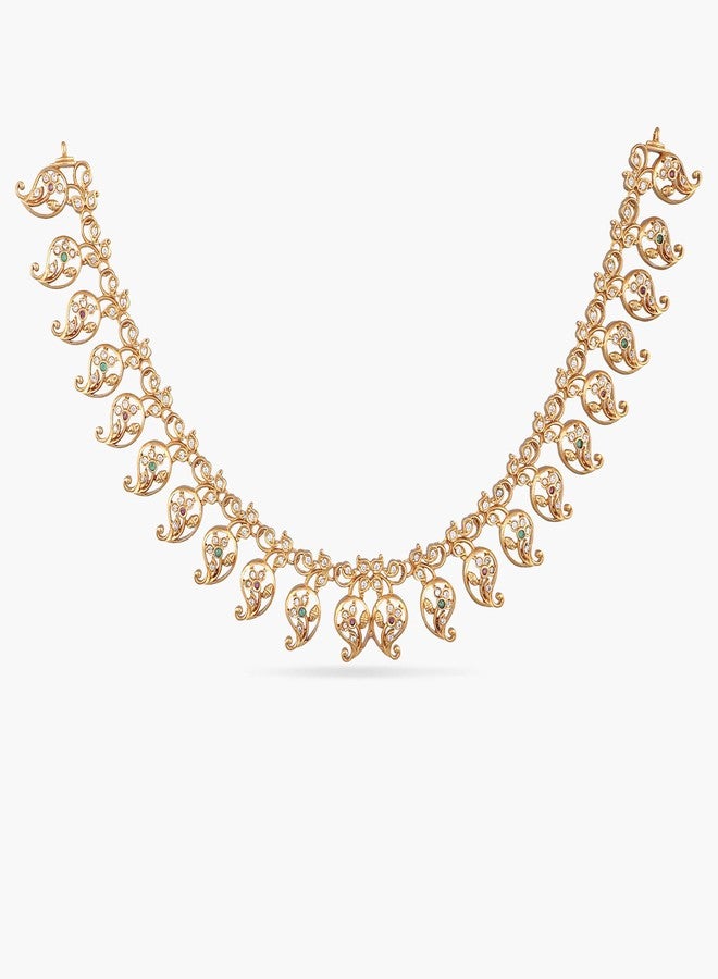 TARINIKA Antique Gold Plated Zeel Short Necklace set with Floral Design - Indian Jewelry Sets for Women | Perfect for Casual Occasions | Traditional south Indian necklace | 1 Year Warranty* - Image 5